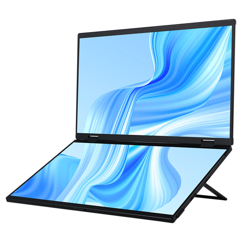 UPERFECT Delta 15.6-inch Dual Screen Portable Folding Monitor, 1920*1080 FHD IPS Screen, 60Hz Refresh Rate, 1000:1 Contrast Ratio, 360° Folding, Built-in Speaker, Built-in Stand & VESA Mountable, 2*Full-Featured Type-C, 2* mini HDMI - EU Plug