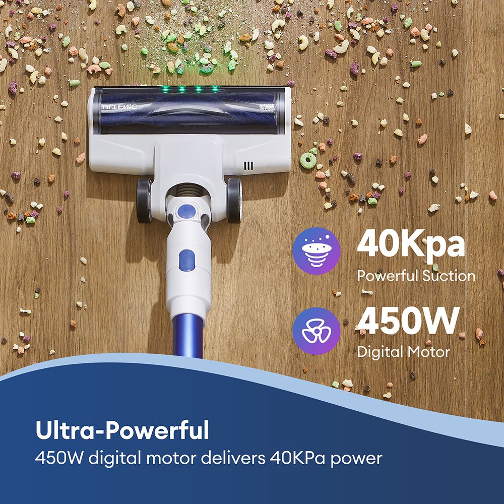 Ultenic U10 Ultra Cordless Vacuum Cleaner, 40kPa Suction, 450W Digital Motor, Self-standing, Telescopic Tube, 40min Runtime, Built-in Flashlight, 180° Swivel, 1L Dustbin
