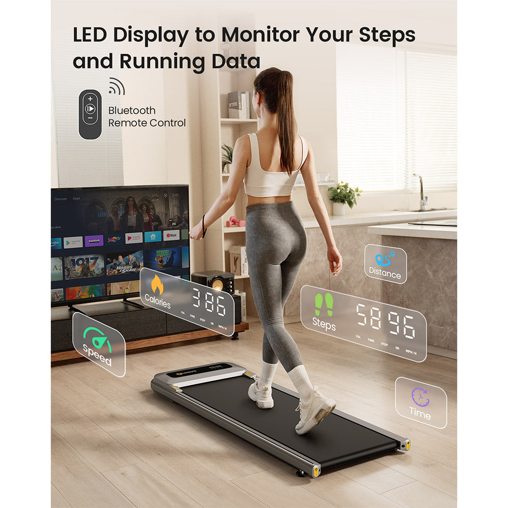 UREVO U1 Under Desk Walking Treadmill, 42x125cm Running Area, 2.25HP Motor, Max Load 120kg, LED Display, for Home
