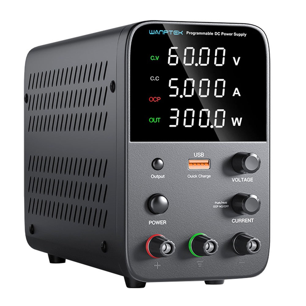 WANPTEK WPS605 Programmable Regulated DC Power Supply, 60V 5A, Encoder Adjustment, USB Fast Charge, Intelligent Temperature Control, 4-Digit Display, Low Ripple, Low Noise Black - UK Plug