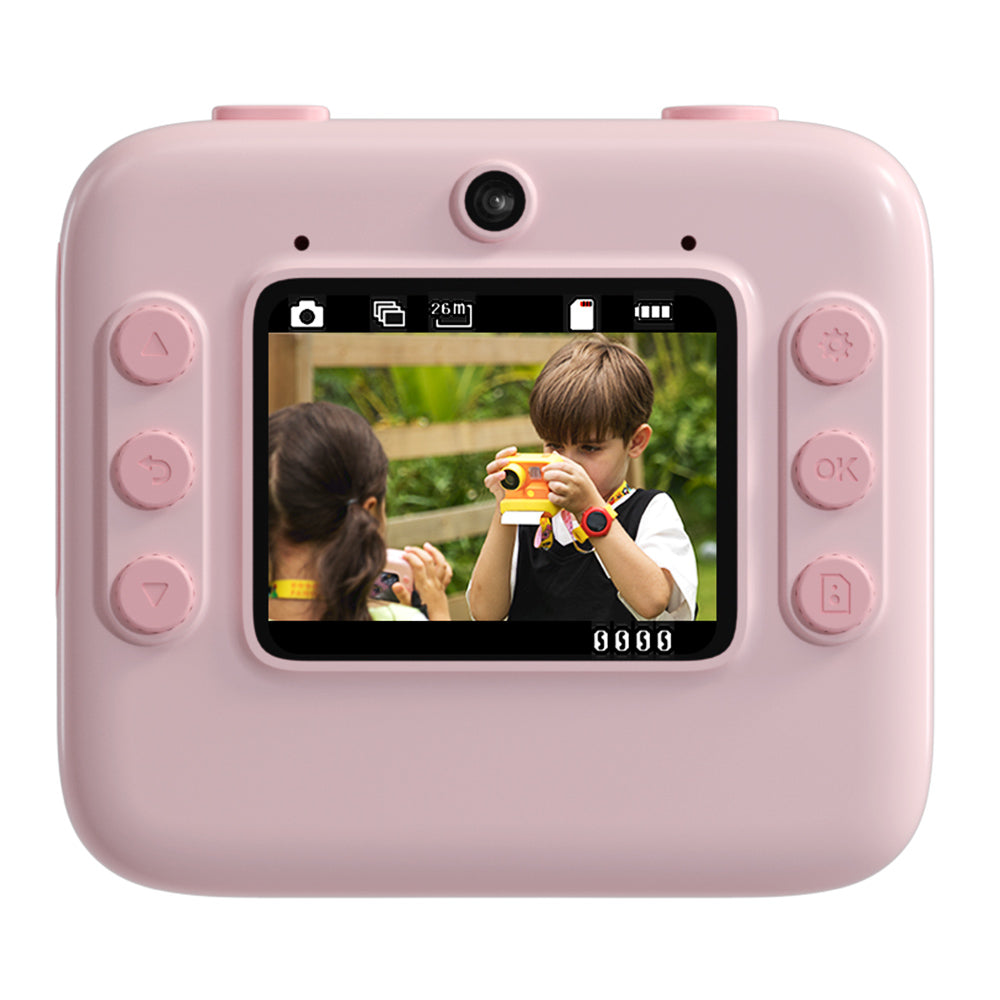 WOWKIDS K27 Kids Instant Print Camera, 48MP Front & Rear Dual Cameras, 1080P Resolution, 4 Filters, 32GB TF Card, 1400mAh Battery - Pink