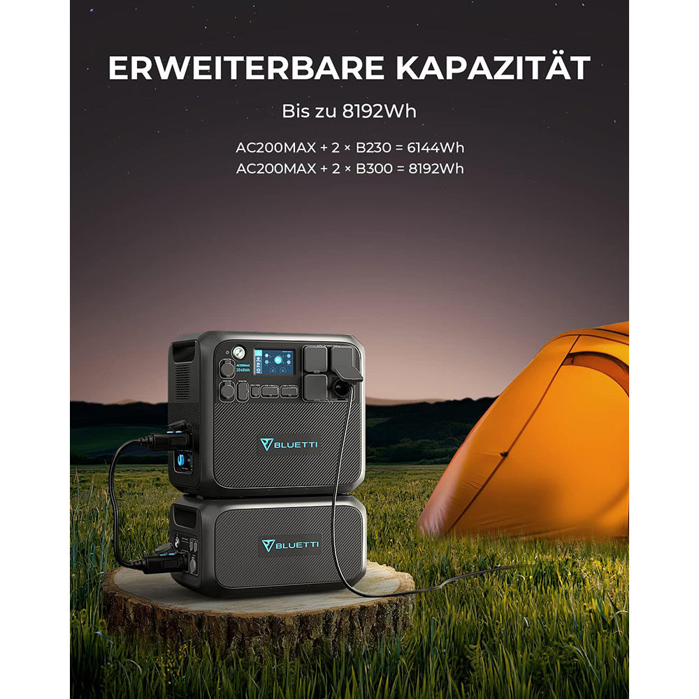 BLUETTI AC200MAX 2200W Portable Power Station, 2048Wh LiFePO4 Battery Solar Generator, with 4 2200W AC Sockets (4800W Peak), Expandable to 8192Wh, Pure Sine Wave, 30A RV Output, Power Storage Emergency Generator for Outdoor, App Control - EU Plug
