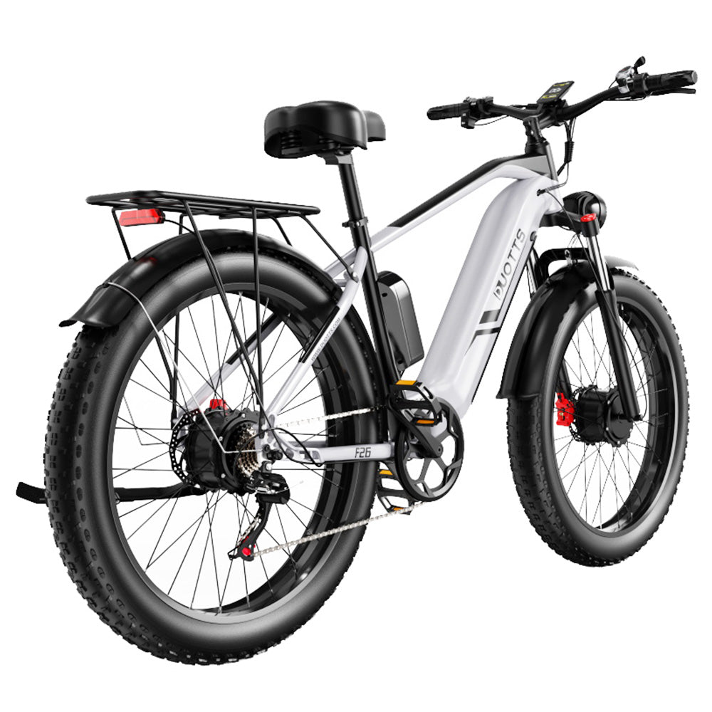 DUOTTS F26 Electric Mountain Bike 750W*2 Dual Motors Samsung 48V 20Ah Battery 26*4.0 Inch Fat Tires 55Km/h Max Speed 55 Degree Climbing Smart Color Display APP Dual Disc Brakes 150KG Max Load 100KM Range Smart App - Silver