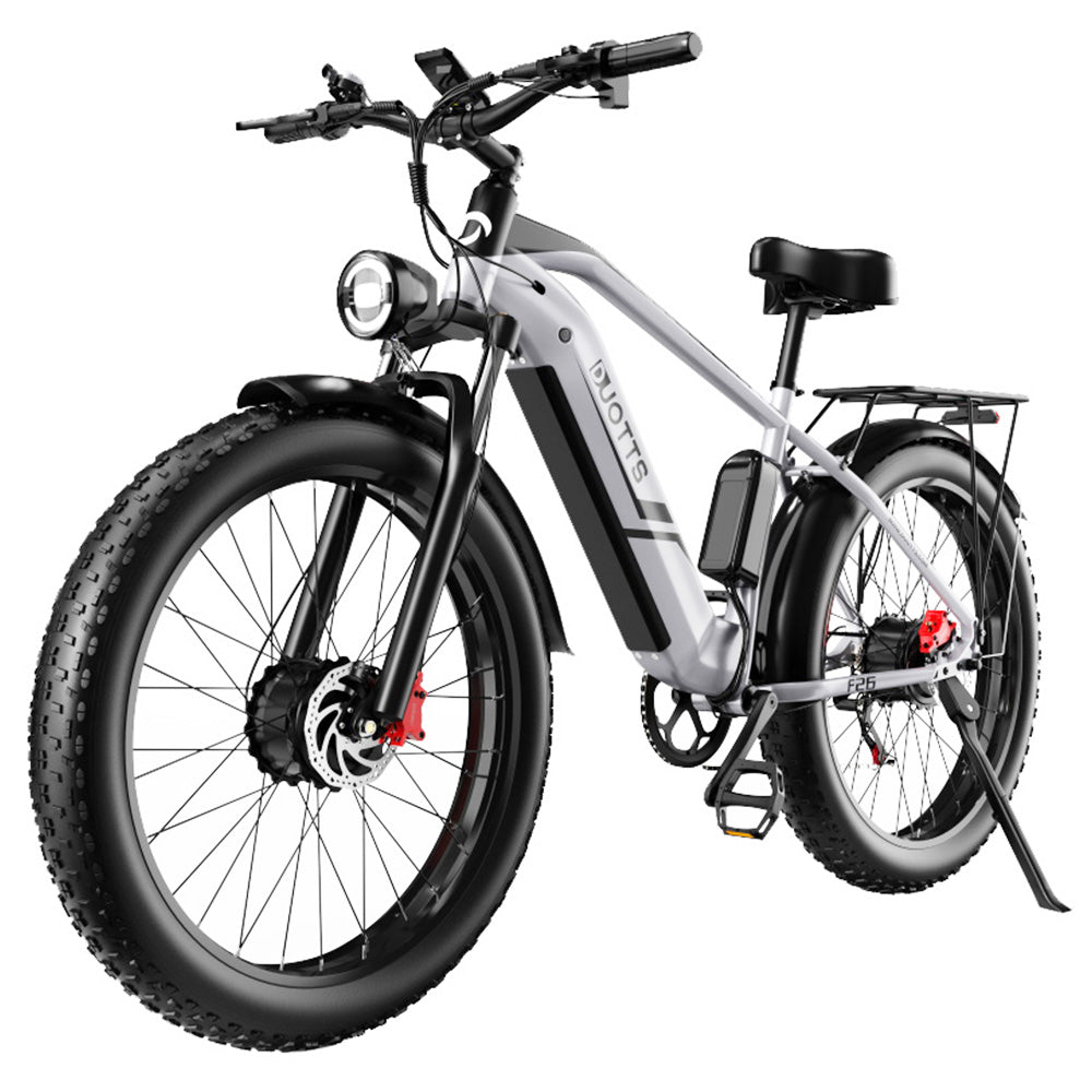 DUOTTS F26 Electric Mountain Bike 750W*2 Dual Motors Samsung 48V 20Ah Battery 26*4.0 Inch Fat Tires 55Km/h Max Speed 55 Degree Climbing Smart Color Display APP Dual Disc Brakes 150KG Max Load 100KM Range Smart App - Silver
