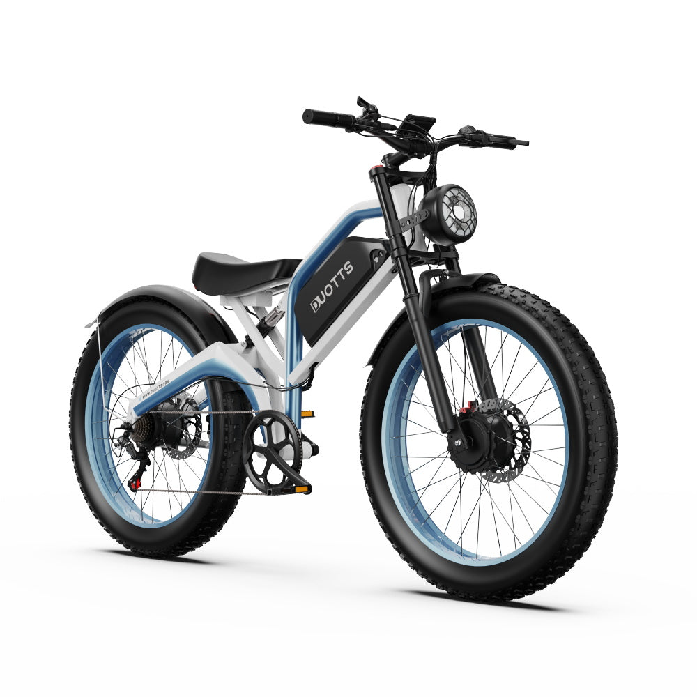 DUOTTS N26 Electric Bike, 750W*2 Motors, 55km/h Max Speed, 26*4.0" Inflatable Tires, 48V 20Ah Samsung Battery, 100-120km Range, Shimano 7-Speed, 200kg Max Load - White