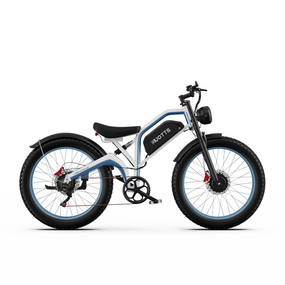 DUOTTS N26 Electric Bike, 750W*2 Motors, 55km/h Max Speed, 26*4.0" Inflatable Tires, 48V 20Ah Samsung Battery, 100-120km Range, Shimano 7-Speed, 200kg Max Load - White