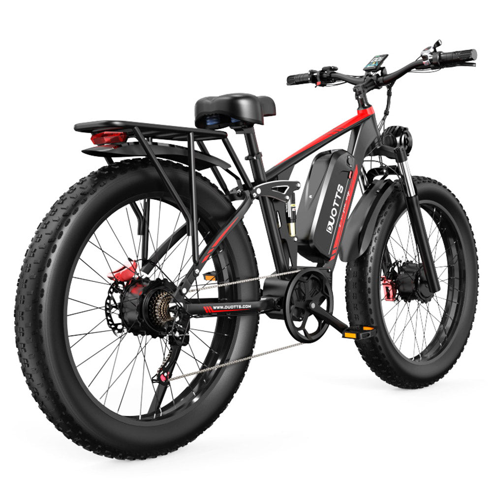 DUOTTS S26 Electric Bike 750W*2 Motors 50km/h Max Speed 26*4.0 inch Inflatable Fat Tires 48V 20Ah SAMSUNG Battery 120km Range Shimano 7-Speed 150kg Max Load Smart APP - Black