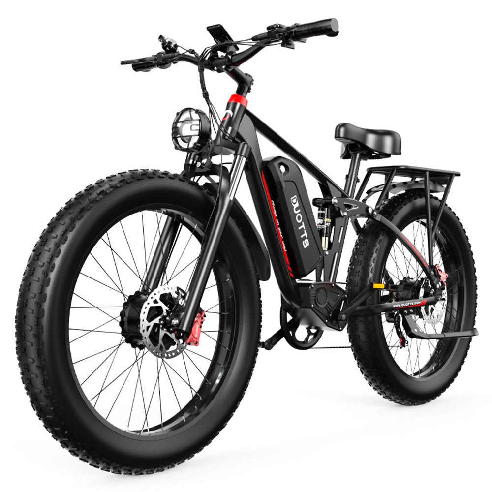 DUOTTS S26 Electric Bike 750W*2 Motors 50km/h Max Speed 26*4.0 inch Inflatable Fat Tires 48V 20Ah SAMSUNG Battery 120km Range Shimano 7-Speed 150kg Max Load Smart APP - Black