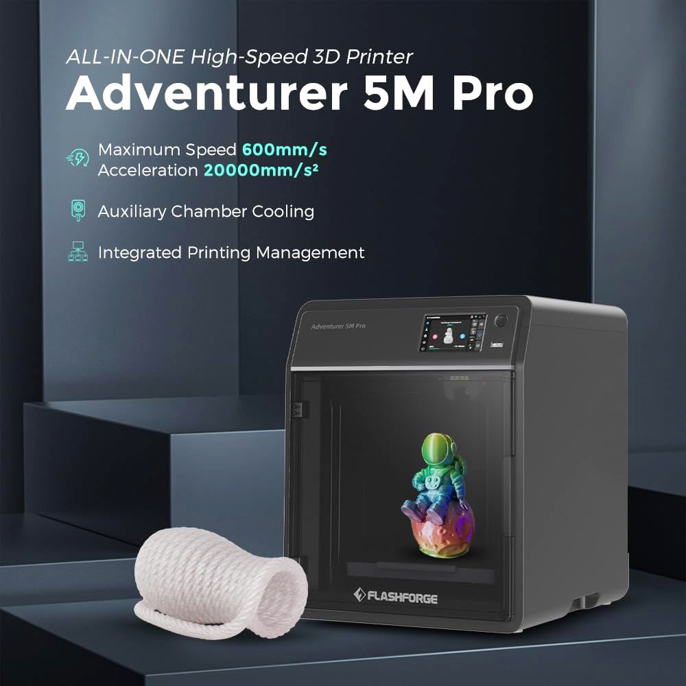 Flashforge Adventurer 5M Pro 3D Printer, Auto Leveling, 600mm/s Max Printing Speed, Remote Camera Monitoring, Filament Runout Reminder, Dual Air Filtration System, Automatic Shutdown, 50dB Silent Printing, WiFi Connection, 220x220x220mm
