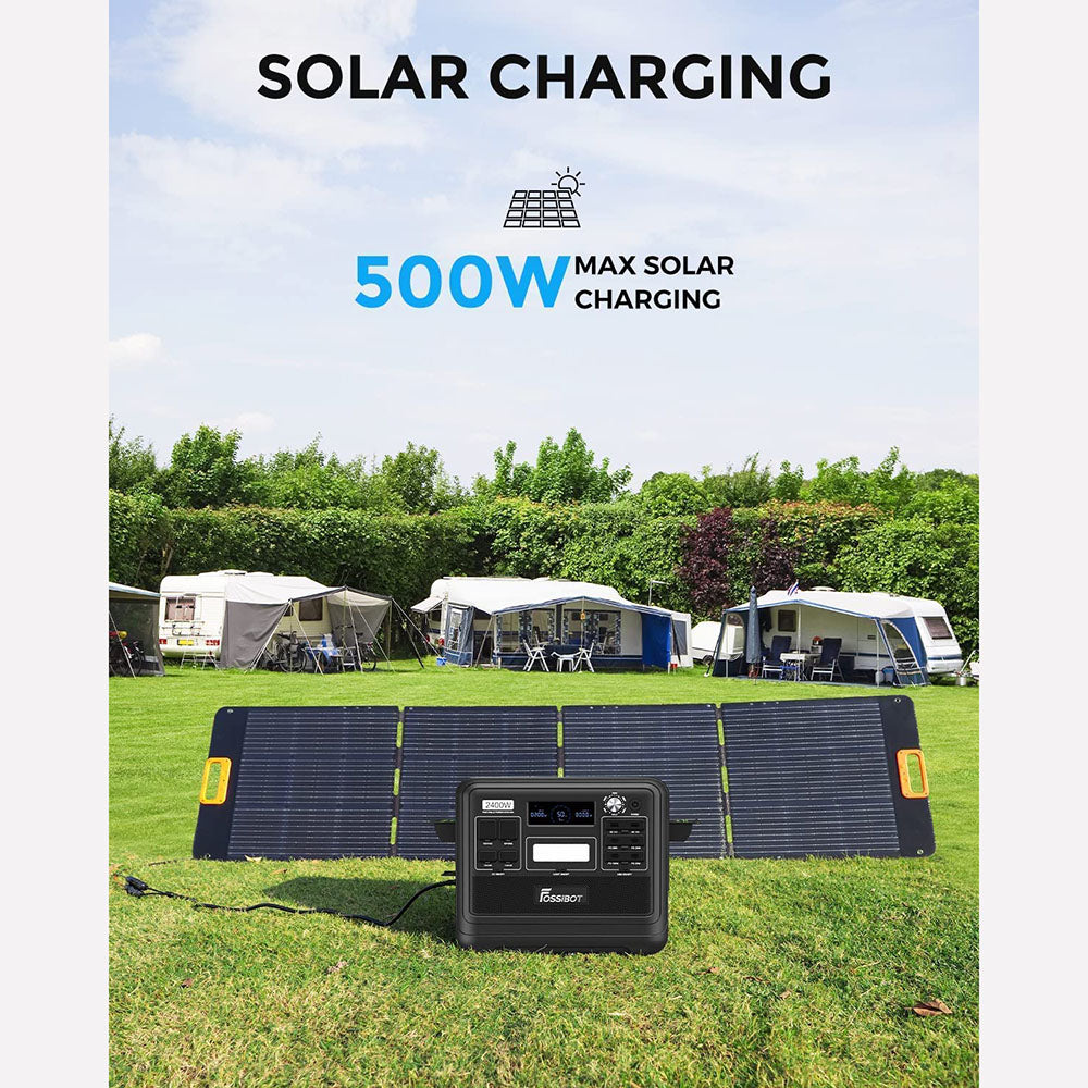 FOSSiBOT F2400 Portable Power Station, 2048Wh LiFePO4 Battery 2400W Output Solar Generator, 3xAC RV Car USB Type-C QC3.0 PD DC5521 Pure Sine Wave Full Outlets, 1.5 Hours Fast Charging, Input Power Adjustment Knob, Bidirectional Inverter - Green