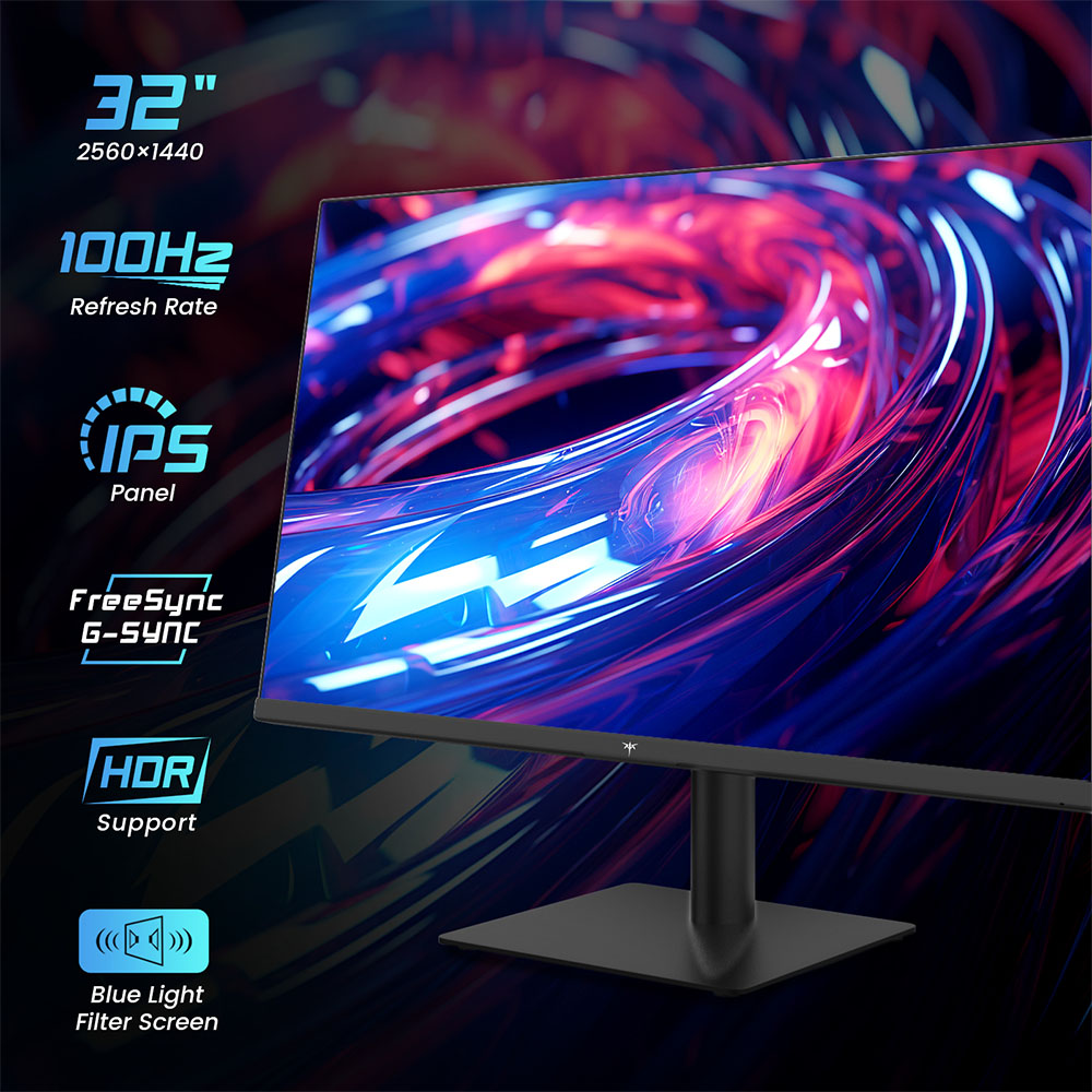 KTC H32T13 Gaming Monitor, 32 inch 2560*1440 16:9 IPS Screen, 100Hz Refresh Rate, FreeSync & G-Sync, 1000:1 Contrast Ratio, Low Blue Light & Flicker Free, 2*HDMI 2.0, 1*DP1.4, 1*Earphone Jack, VESA Mount