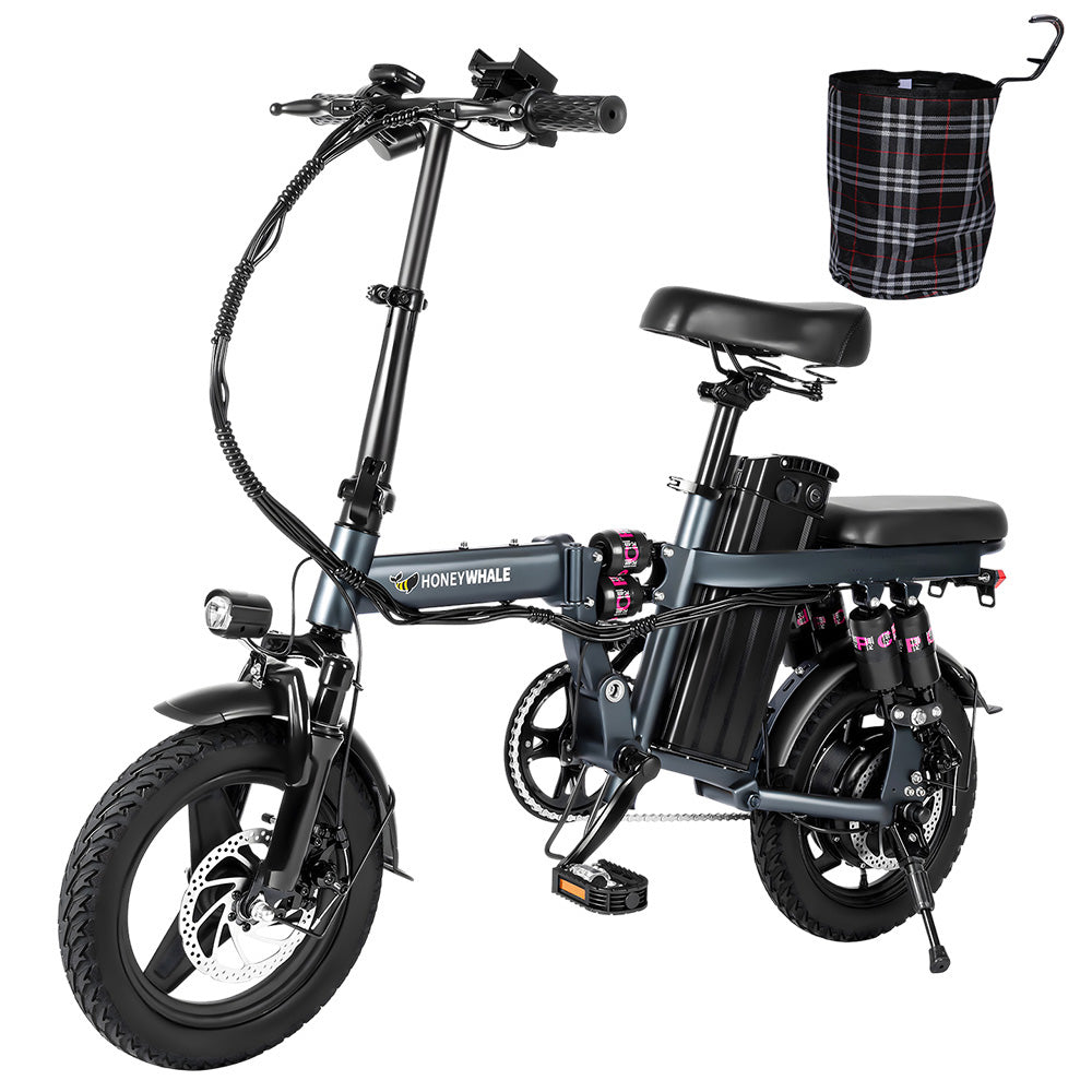 HONEYWHALE S6 Pro-S 14-inch Electric Bike 350W Brushless Motor 25km/h 48V 15Ah Battery 45-55km Range Six Shock Absorber Disc Brakes - Grey