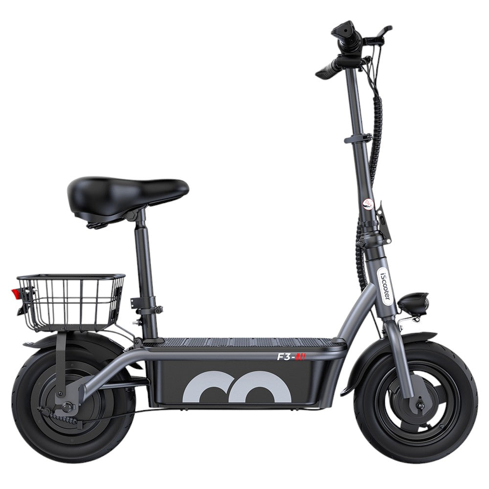 iScooter F3 Electric Scooter with Seat & Rear Basket, 1000W Motor, 48V 13Ah Battery, 10 inch Pneumatic Tire, 45km/h Max Speed, 60km Range, Front & Rear Drum Brake, 120kg Max Load