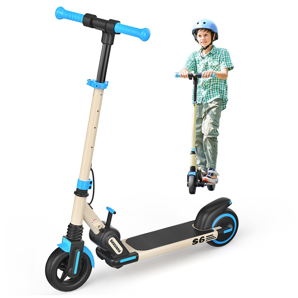 isinwheel S6 Kids Folding Electric Scooter, 150W Motor, 21.6V 5Ah Battery, 6.5-inch Tires, 15km/h Max Speed, 15km Range, Rear Fender Brake & Electronic Brake, Adjustable Height - Blue