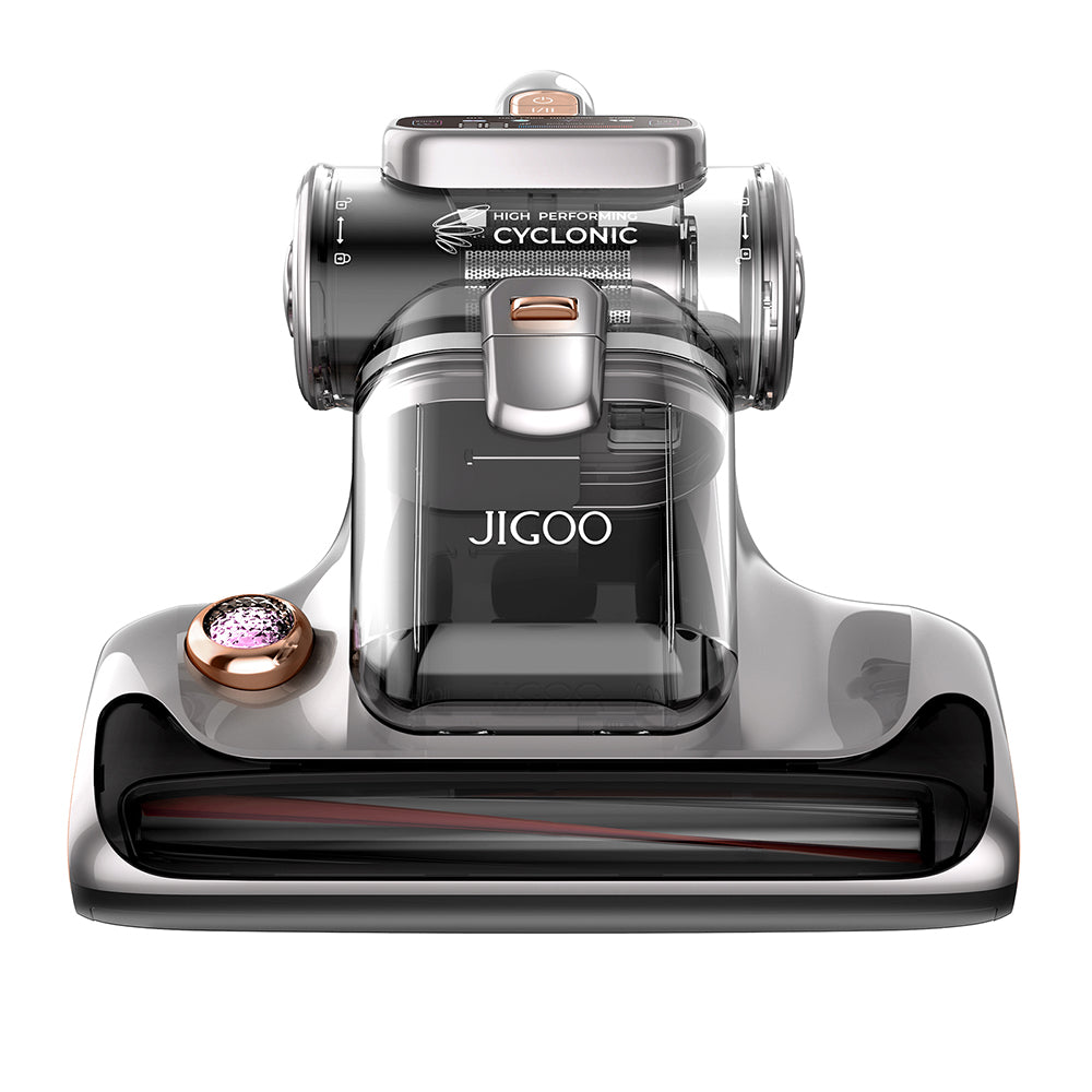 JIGOO T600 Dual-Cup Smart Bed Vacuum Cleaner for Mattress with UV Light, 700W 15KPa Suction, Ultrasonic Tech, 99.99% Mites Removal, Handheld Vacuum Cleaner for Bed, Sofa - Grey