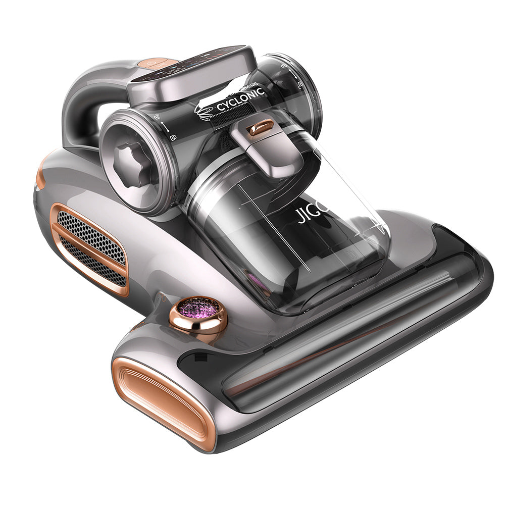 JIGOO T600 Dual-Cup Smart Bed Vacuum Cleaner for Mattress with UV Light, 700W 15KPa Suction, Ultrasonic Tech, 99.99% Mites Removal, Handheld Vacuum Cleaner for Bed, Sofa - Grey