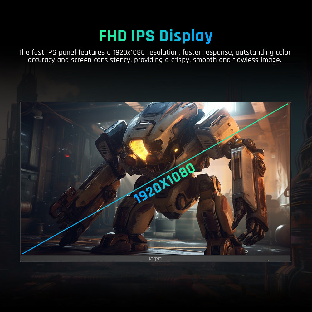 KTC H24T09P Gaming Monitor, 24 Inch 1920x1080 16:9 FHD 165Hz ELED Fast IPS Panel Screen, HDR10 1ms MPRT Response Time Low-blue Compatible with FreeSync G-Sync, 2xHDMI2.0 2xDP1.2 Audio VESA Displayer