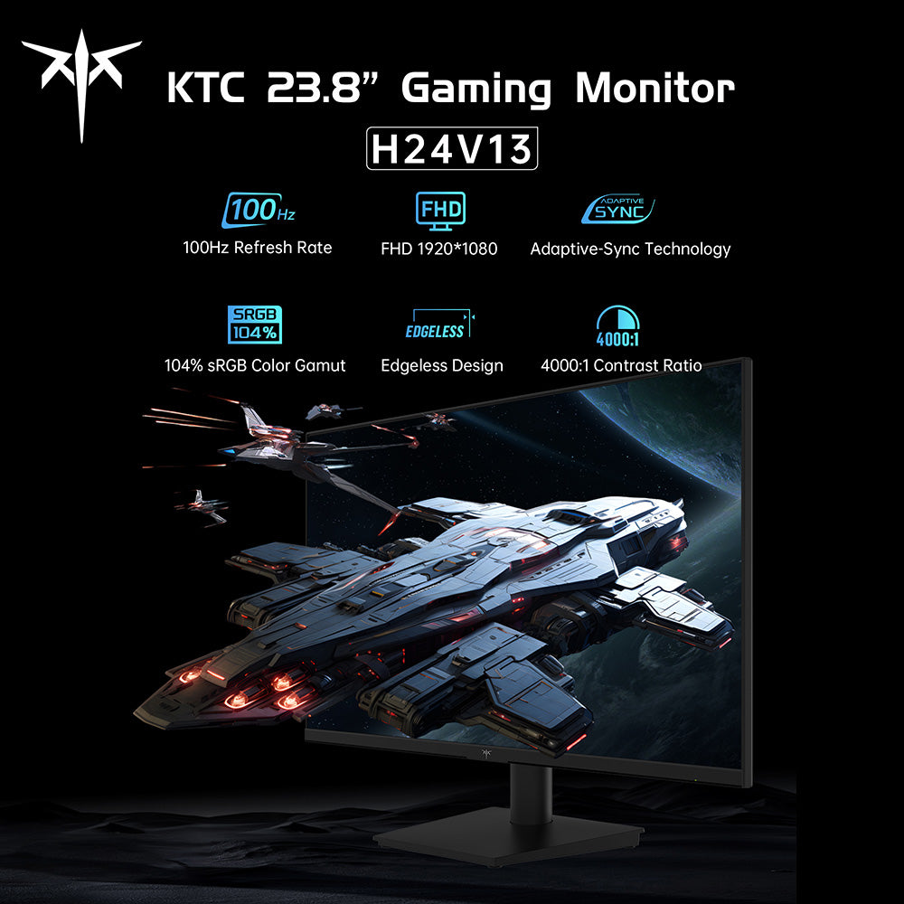 KTC H24V13 23.8-inch Gaming Monitor, 1920x1080 16:9 100Hz High Refresh Rate VA Panel, 4000:1 Contrast Ratio, 104% sRGB HDR10 16ms Response Time, Low Blue Light, FreeSync & G-Sync Compatible, HDMI VGA Audio Out, VESA Wall Mount Tilt Adjustment Display