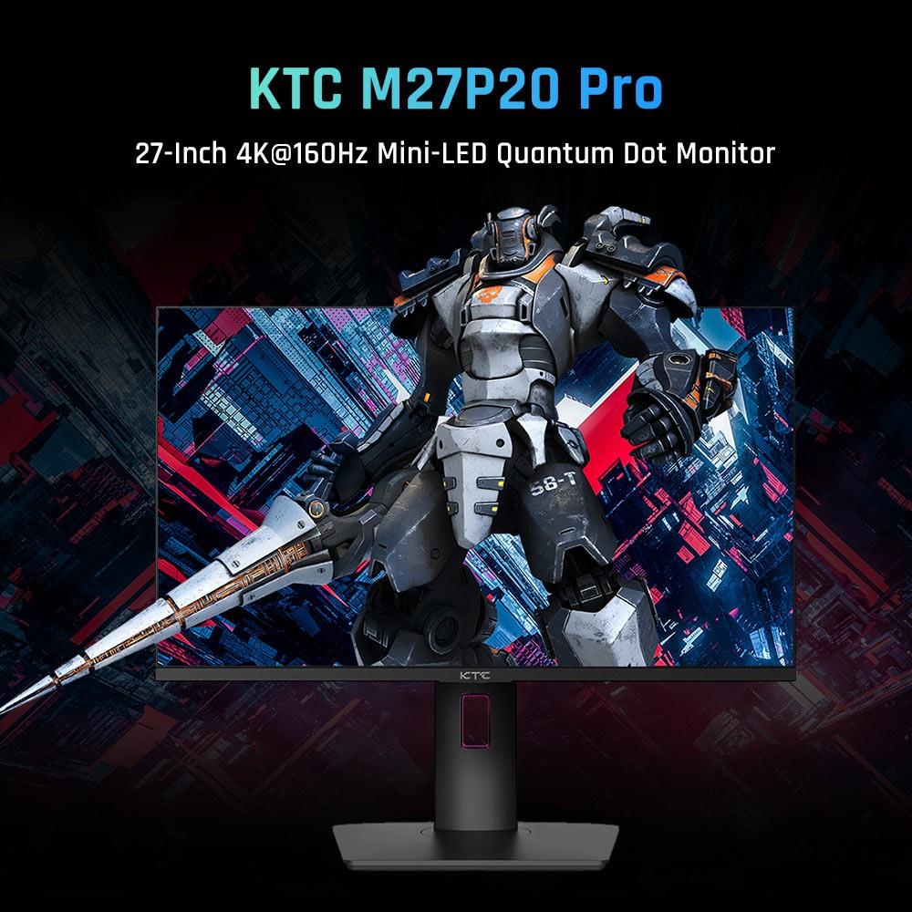 KTC M27P20 Pro 27-inch Mini LED Gaming Monitor, 3840x2160 UHD 160Hz 4K AUO Fast IPS Panel, 1ms MPRT Response Time, Quantum Dot Tech HDR 1000, FreeSync & G-Sync, Built-in Speakers, USB3.0 UpStream 2xHDMI2.1 DP1.4 90W Type-C Audio KVM VESA Wall Mount