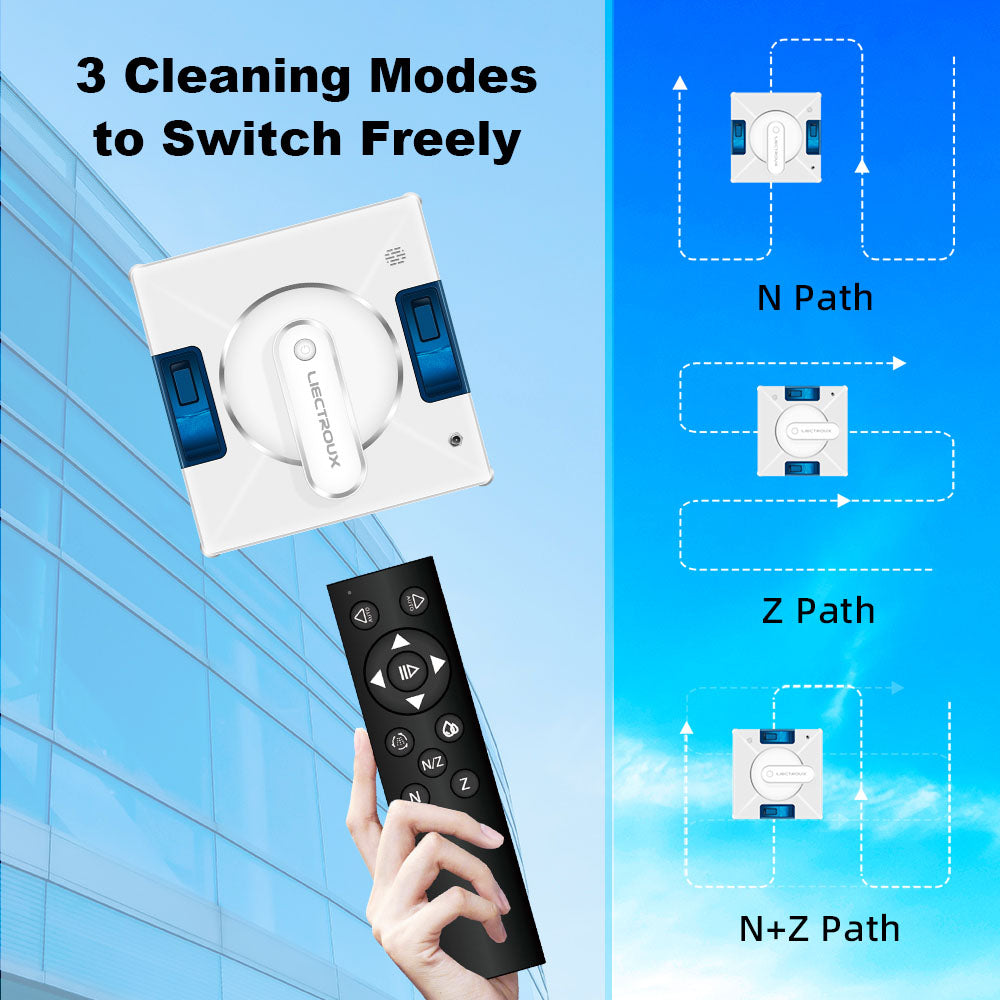 Liectroux YW509 Robot Window Vacuum Cleaner, Double Water Spray, 3000Pa Suction Power, Laser Sensor Anti-fall, 3 Cleaning Modes, Intelligent Path Planning, Low Noise, Remote Control - White