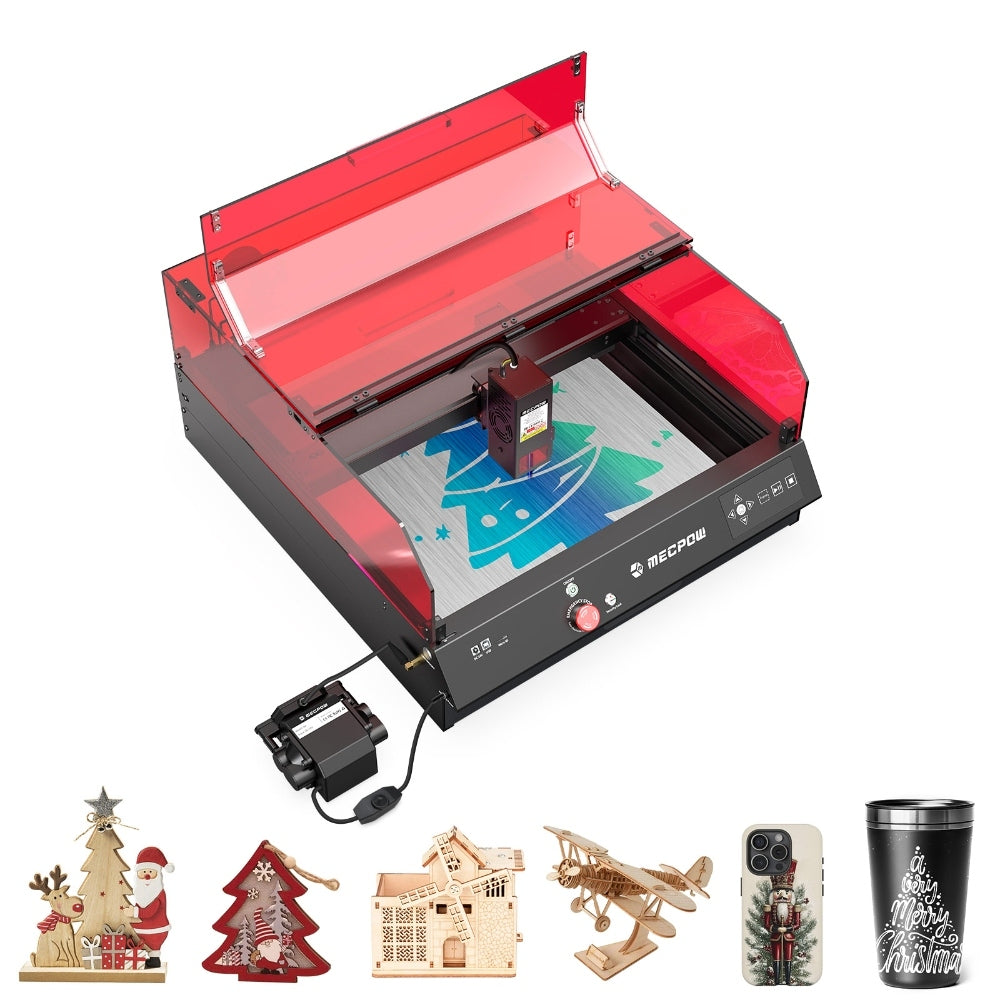 Mecpow X4 Pro 22W FDA Class 1 Laser Engraving Machine, Built-in Camera, 22000mm/min Speed, 0.08x0.1mm Laser Spot, Emergency Stop, Offline Work, Protective Cover & Integrated Air Assist, Support LightBurn/ LaserGRBL/ MKSLaser, 410*400mm