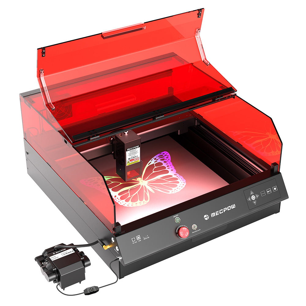 Mecpow X4 Pro 22W FDA Class 1 Laser Engraving Machine, Built-in Camera, 22000mm/min Speed, 0.08x0.1mm Laser Spot, Emergency Stop, Offline Work, Protective Cover & Integrated Air Assist, Support LightBurn/ LaserGRBL/ MKSLaser, 410*400mm