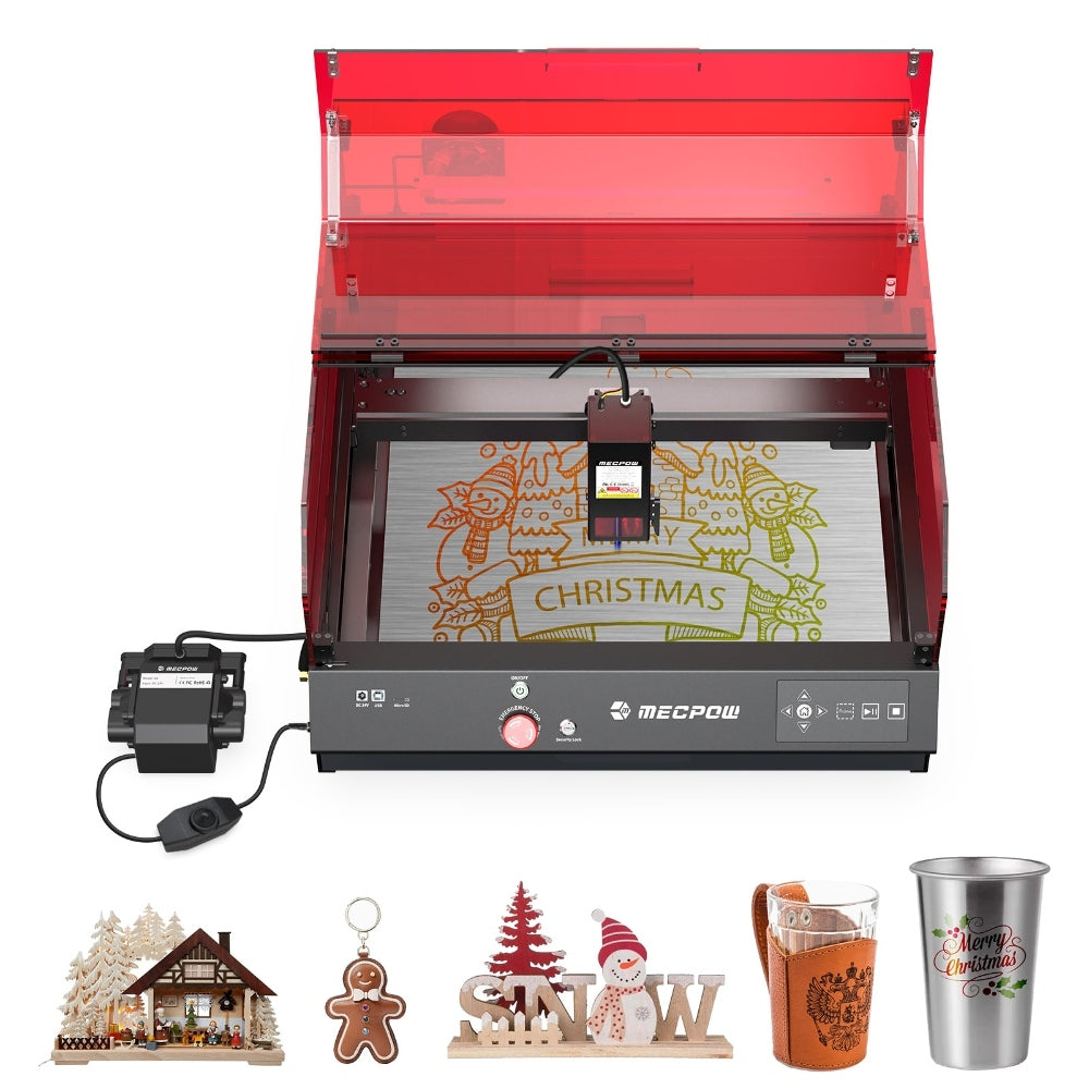 Mecpow X4 Pro 22W FDA Class 1 Laser Engraving Machine, Built-in Camera, 22000mm/min Speed, 0.08x0.1mm Laser Spot, Emergency Stop, Offline Work, Protective Cover & Integrated Air Assist, Support LightBurn/ LaserGRBL/ MKSLaser, 410*400mm