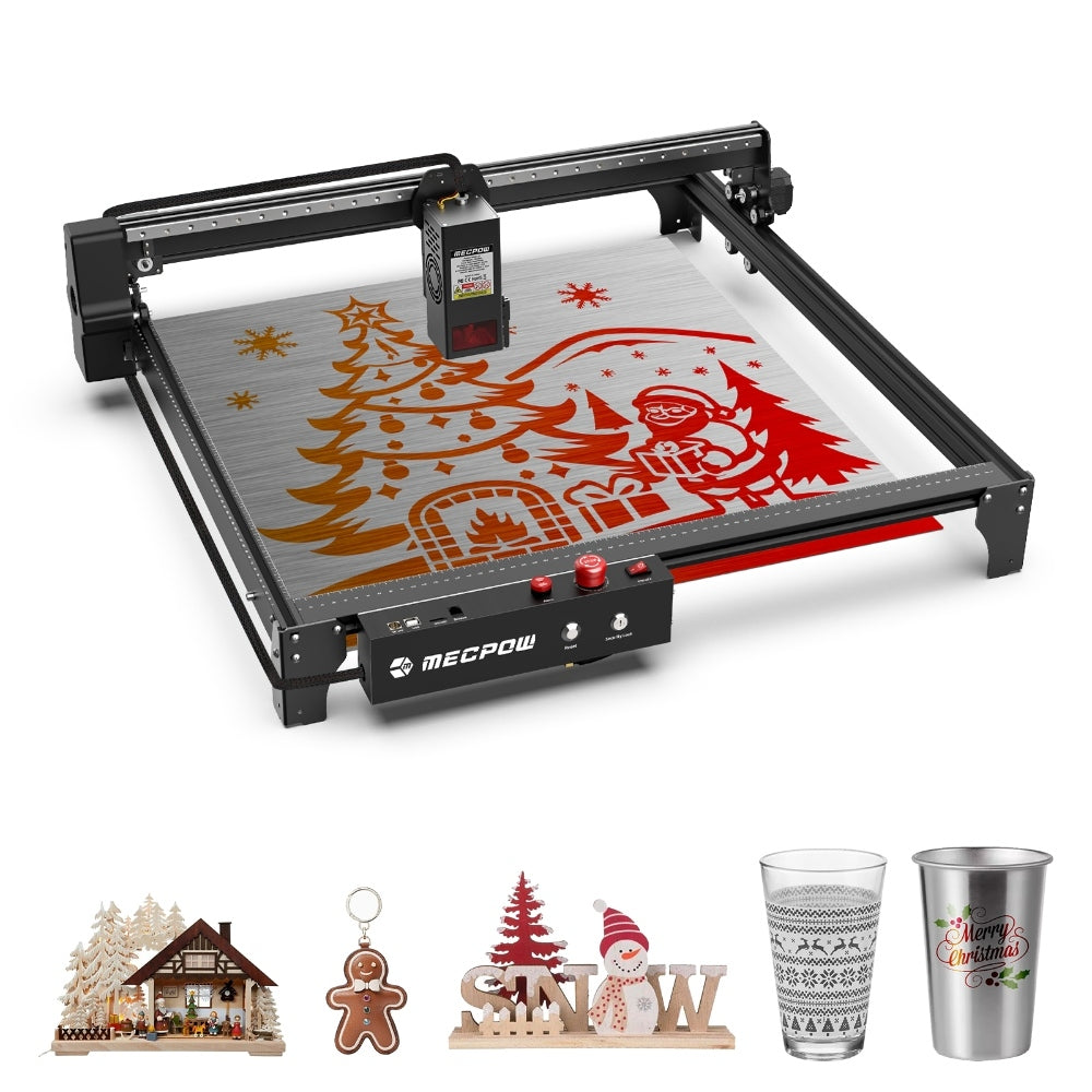 Mecpow X5 22W Laser Engraver Cutter, Auto Air Assist Kit, 0.08x0.1mm Laser Spot, 28000mm/min Engraving Speed, Safety Lock, Emergency Stop, Flame Detection, Offline Engraving, 600x600mm