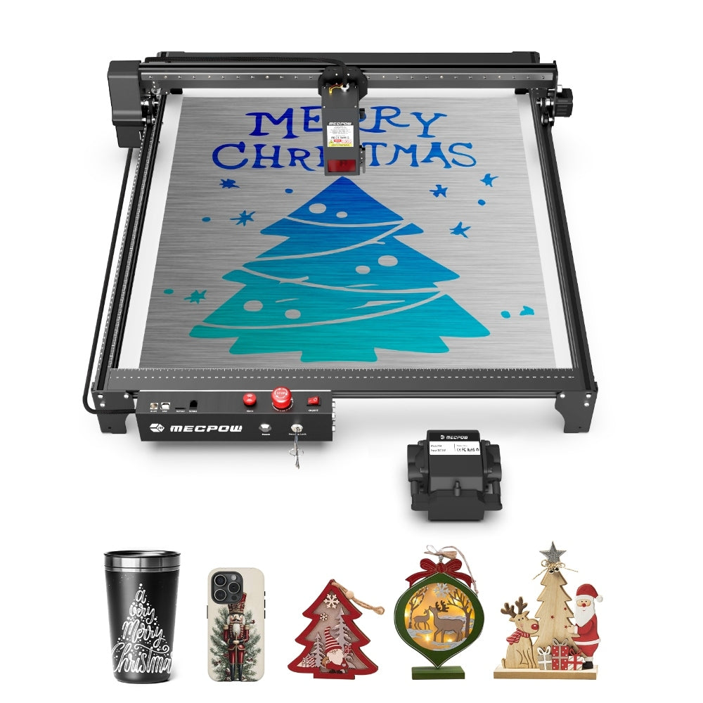Mecpow X5 22W Laser Engraver Cutter, Auto Air Assist Kit, 0.08x0.1mm Laser Spot, 28000mm/min Engraving Speed, Safety Lock, Emergency Stop, Flame Detection, Offline Engraving, 600x600mm