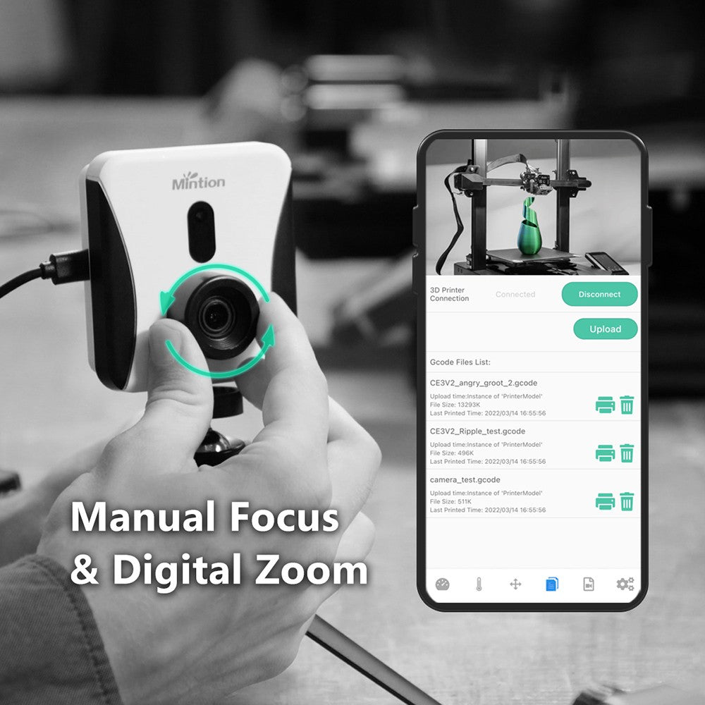 Mintion Beagle V2 3D Printer Camera, Support Klipper, 1080P Video Resolution, Manual Focus, WiFi Remote Control, Auto Time-Lapse Video, Electronic Zoom, Night Vision, PC/Mobile Connection