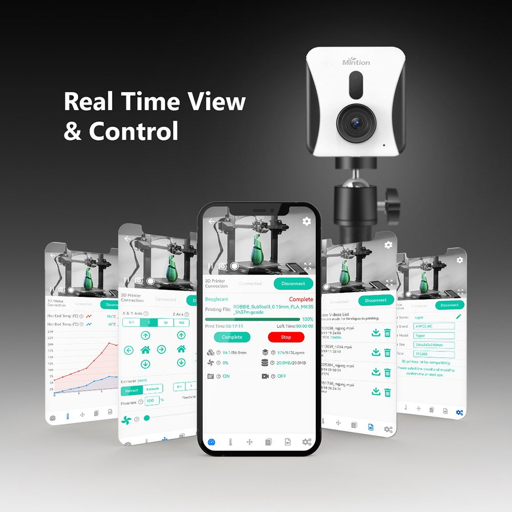 Mintion Beagle V2 3D Printer Camera, Support Klipper, 1080P Video Resolution, Manual Focus, WiFi Remote Control, Auto Time-Lapse Video, Electronic Zoom, Night Vision, PC/Mobile Connection