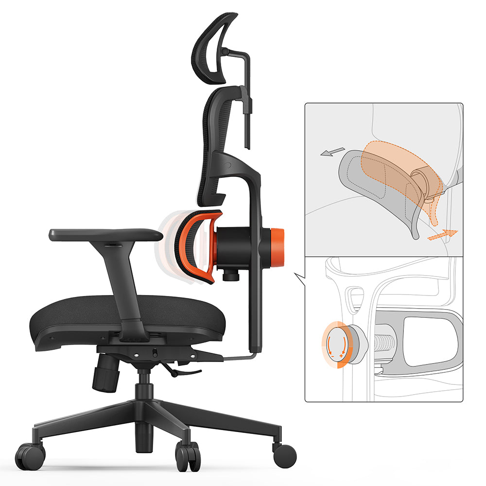 NEWTRAL NT001 Ergonomic Chair Adaptive Lower Back Support 3 Recline Angle Adjustable Backrest Armrest Headrest 5 Positions to Lock Nylon Base - Standard Version