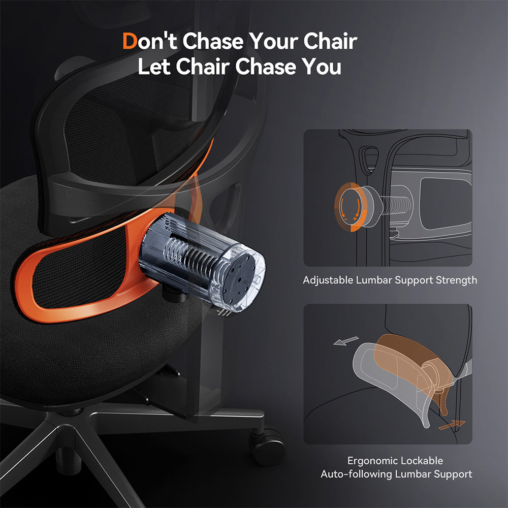 NEWTRAL NT001 Ergonomic Chair Adaptive Lower Back Support 3 Recline Angle Adjustable Backrest Armrest Headrest 5 Positions to Lock Nylon Base - Standard Version