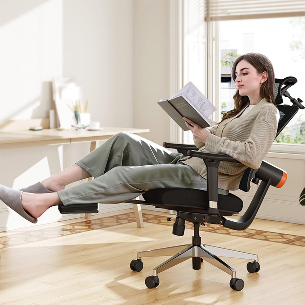 NEWTRAL MagicH-BPro Ergonomic Chair with Footrest, Auto-Following Backrest Headrest, Adaptive Lower Back Support, Adjustable Armrest, 4 Positions to Lock - Black