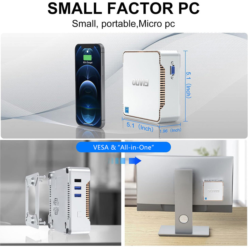 (2024 Upgraded Version) OUVIS GK3 Plus Mini PC, Intel Alder Lake N-95 Quad Core up to 3.4GHz, 16GB DDR4 RAM 512GB SSD, 2xHDMI VGA 4K@60Hz Triple Display, 2xUSB2.0 2xUSB3.0 1000Mbps LAN, 2.4/5GHz WiFi Bluetooth 4.2, with VESA - EU