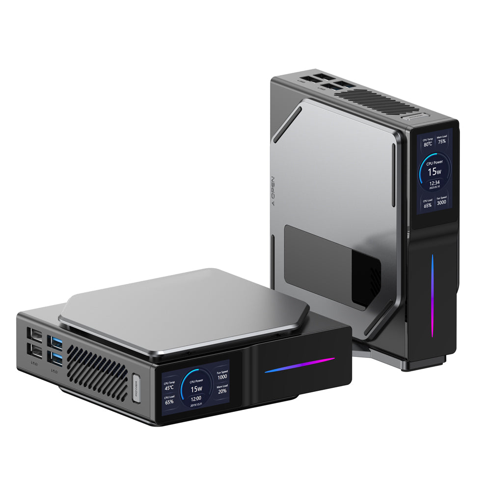 (2024 Upgraded Version) OUVIS S1 Mini PC with LCD Screen RGB Light, Intel Alder Lake N95 4 Cores Up to 3.4GHz, 16GB RAM 512GB SSD, 2*HDMI 2.0 4K HD Dual Display, WiFi 5 Bluetooth 4.2, 2*USB 3.0 2*USB 2.0 2*RJ45 - EU Plug