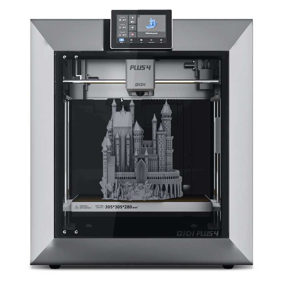QIDI TECH PLUS4 3D Printer, 600mm/S, 370℃ High-temp Printing,65℃ Active Heated Chamber,305*305*280mm, 5in Touchscreen, 1080P Camera, Multi-metal Composite Nozzle, Dual-layer Insulation, Supports Multi-color System, Remote Control, Klipper V0.12.0
