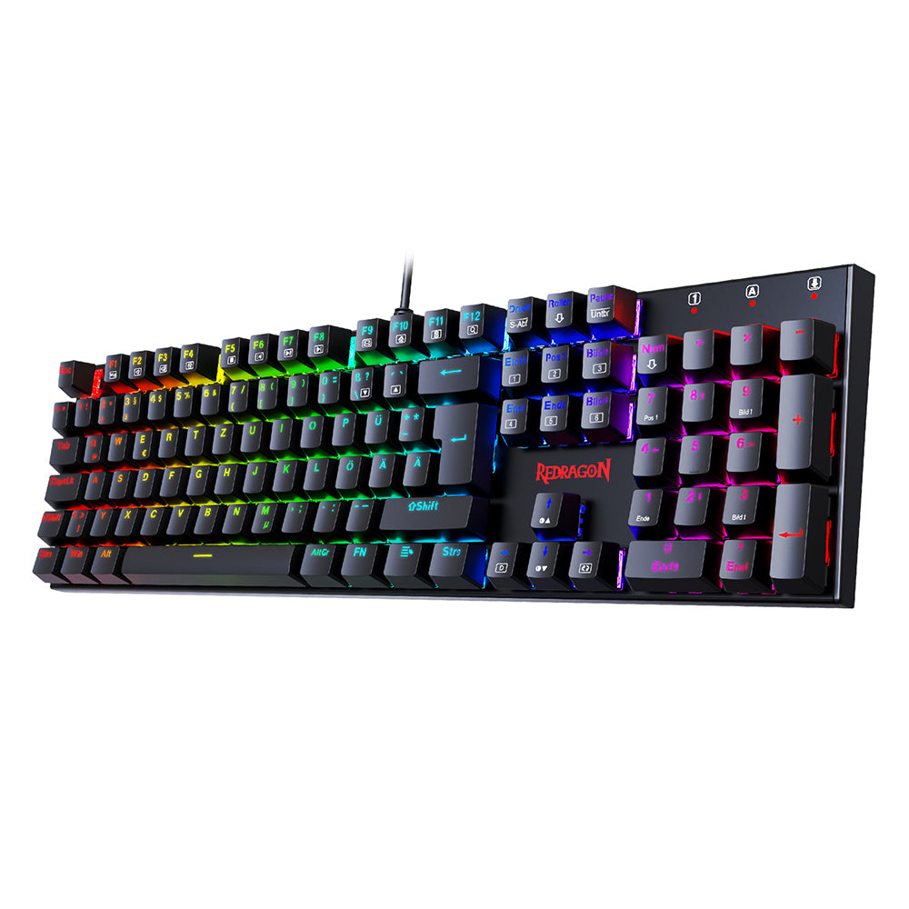 Redragon 105-Key K565-RGB Mechanical Keyboard RGB Backlight German Layout Aluminum Base Red Switch - Black