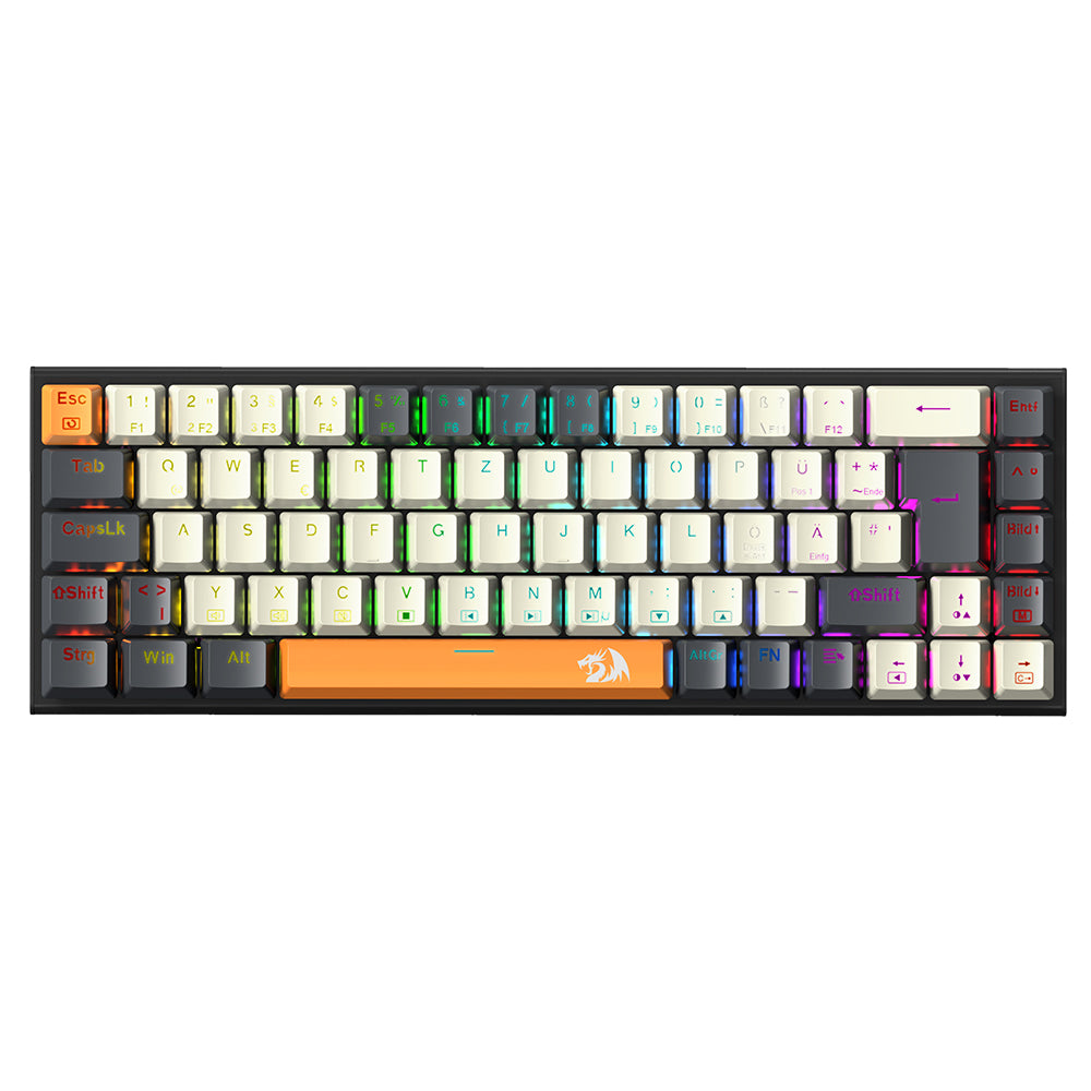 Redragon QWERTZ German Layout K633CGO-RGB Ryze 68-Key Mechanical Gaming Keyboard, Red Switch RGB Backlight Metal Panel USB-C Wired Connection, Hot-Swappable Mechanical Switches Programmable Keys Colorful PBT Keycaps with 4 Extra Outemu Switches