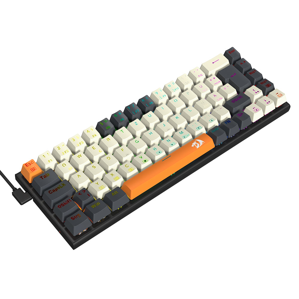 Redragon QWERTZ German Layout K633CGO-RGB Ryze 68-Key Mechanical Gaming Keyboard, Red Switch RGB Backlight Metal Panel USB-C Wired Connection, Hot-Swappable Mechanical Switches Programmable Keys Colorful PBT Keycaps with 4 Extra Outemu Switches