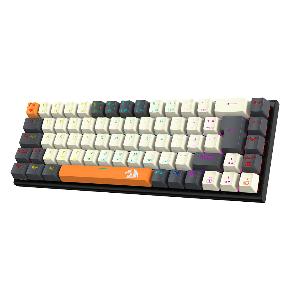 Redragon QWERTZ German Layout K633CGO-RGB Ryze 68-Key Mechanical Gaming Keyboard, Red Switch RGB Backlight Metal Panel USB-C Wired Connection, Hot-Swappable Mechanical Switches Programmable Keys Colorful PBT Keycaps with 4 Extra Outemu Switches