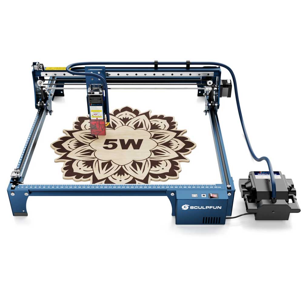 SCULPFUN S30 5W Laser Engraver Cutter, Automatic Air-assist, 0.06*0.06mm Laser Focus, 32-bit Motherboard, Replaceable Lens, Engraving Size 410*400mm, Expandable to 935*905mm