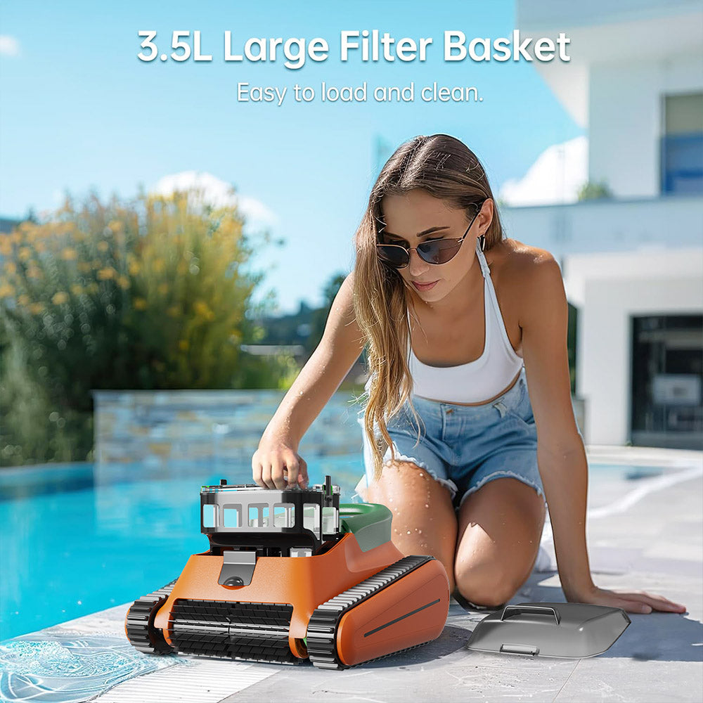 Seauto Crab Cordless Robotic Pool Cleaner(2025 Upgraded), Up to 2.5H Runtime, 3.5L Large Filter Basket, Wall Climbing, Waterline Cleaning, 2.5H Fast Charging, Suitable for 2000sq.ft Area - Orange