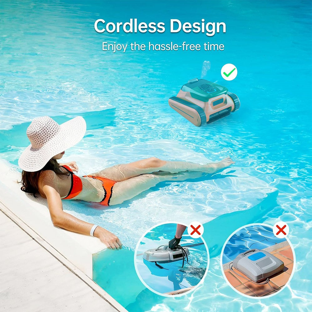 Seauto Crab Cordless Robotic Pool Cleaner(2025 Upgraded), Up to 2.5H Runtime, 3.5L Large Filter Basket, Wall Climbing, Waterline Cleaning, 2.5H Fast Charging, Suitable for 2000sq.ft Area - Orange
