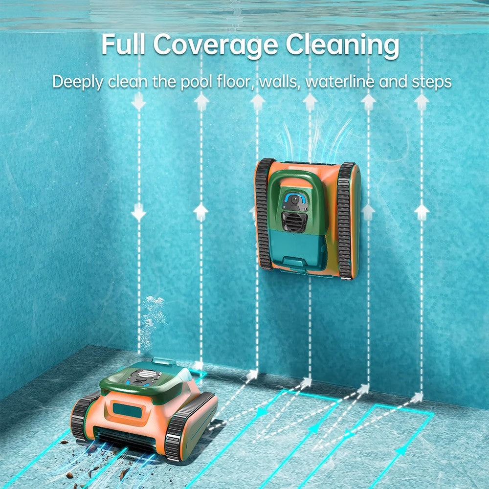 Seauto Crab Cordless Robotic Pool Cleaner(2025 Upgraded), Up to 2.5H Runtime, 3.5L Large Filter Basket, Wall Climbing, Waterline Cleaning, 2.5H Fast Charging, Suitable for 2000sq.ft Area - Orange