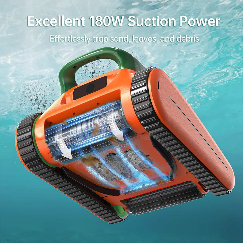 Seauto Crab Cordless Robotic Pool Cleaner(2025 Upgraded), Up to 2.5H Runtime, 3.5L Large Filter Basket, Wall Climbing, Waterline Cleaning, 2.5H Fast Charging, Suitable for 2000sq.ft Area - Orange
