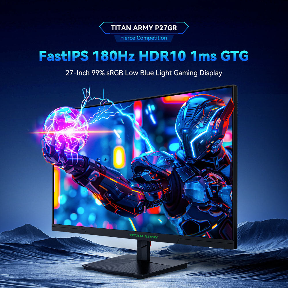 TITAN ARMY P27GR Gaming Monitor, 27-inch 2560*1440 16:9 Fast IPS Screen, 180Hz Refresh Rate, 1ms GTG, 99% sRGB, HDR10, Adaptive-Sync, Gaming Mode, Dynamic OD, PBP & PIP Display, Low Blue Light, Adjustable Tilt, VESA Wall Mounting