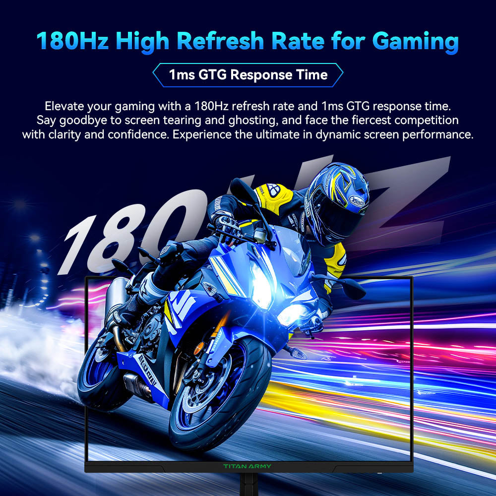 TITAN ARMY P27GR Gaming Monitor, 27-inch 2560*1440 16:9 Fast IPS Screen, 180Hz Refresh Rate, 1ms GTG, 99% sRGB, HDR10, Adaptive-Sync, Gaming Mode, Dynamic OD, PBP & PIP Display, Low Blue Light, Adjustable Tilt, VESA Wall Mounting