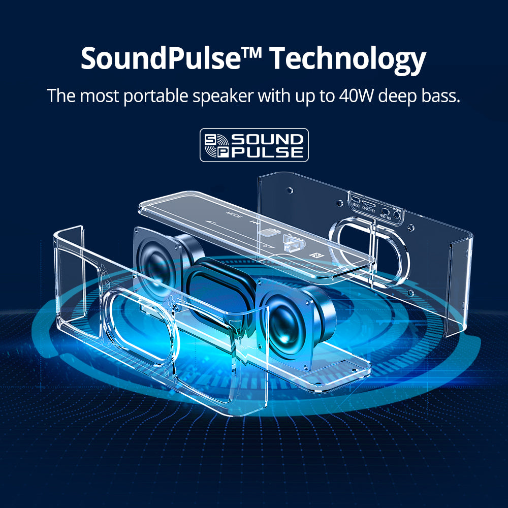 Tronsmart Element Mega SoundPulse™ Bluetooth 5.0 Speaker with Powerful 40W Max Output 3D Digital Sound TWS Intuitive Touch Control - Black