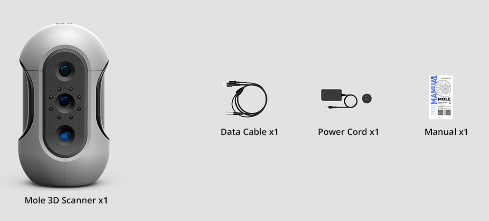 3DMakerpro Mole Standard 3D Scanner, 0.05mm Accuracy, 0.1mm Resolution, 150-400mm Work Distance, with Multi-Spectral Technology, Support Facial Scanning